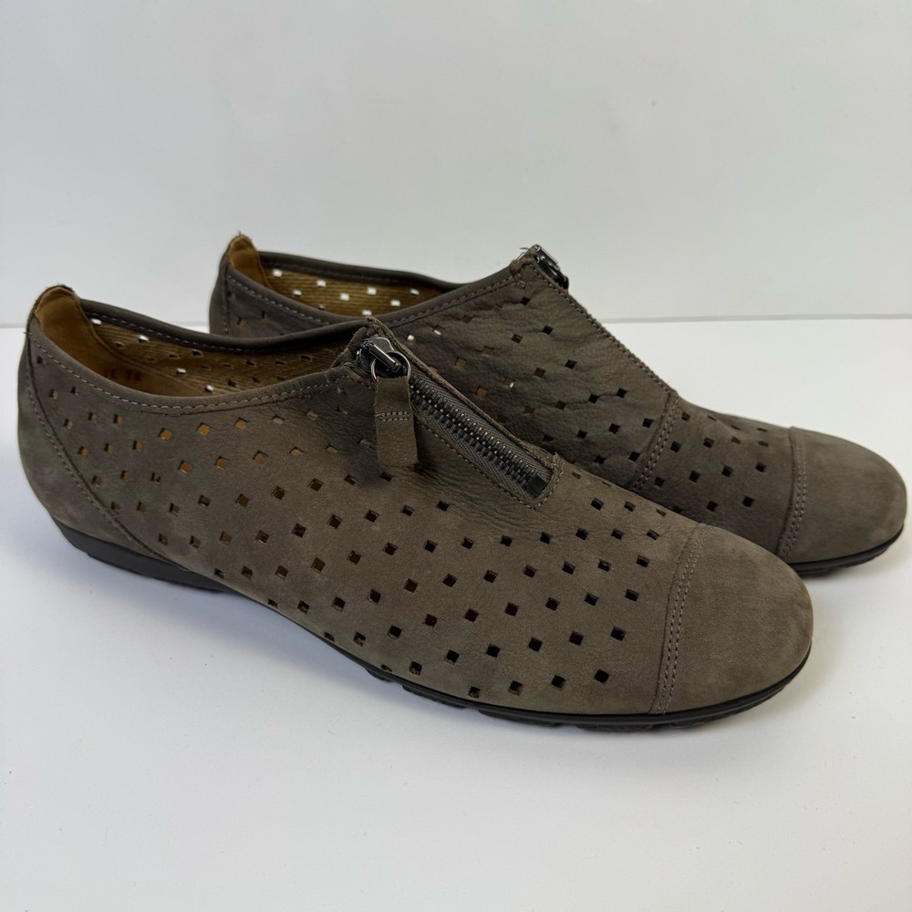 Gabor Nubuck Leather Hovercraft Zipper Slip-On Taupe Flat Shoes US 8 (UK 5.5)